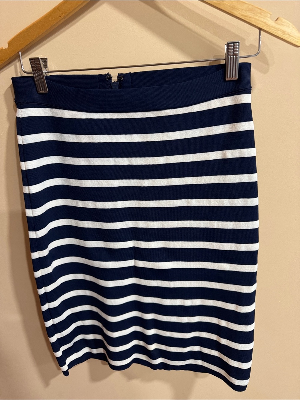 Pink Tartan Navy and White Striped Pencil Skirt